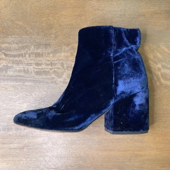 Sam Edelman Taye Blue Velvet Zip Chunky Block Heel Ankle Boot - Picture 3 of 9